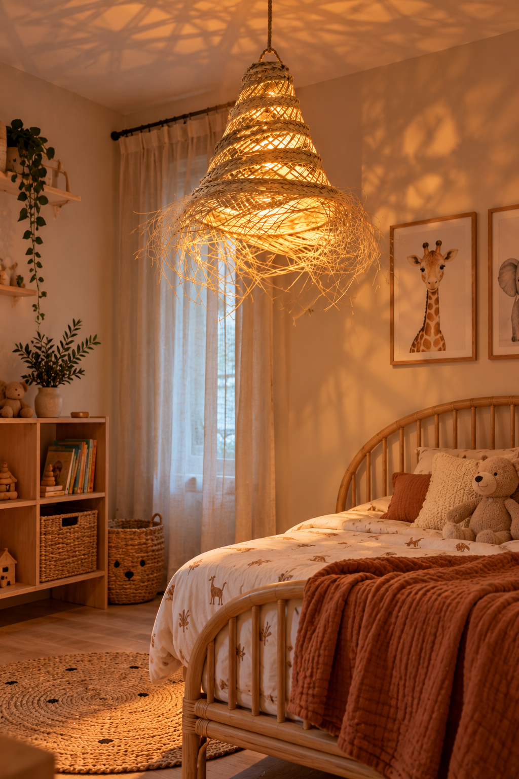Suspension cône spirale alfa dans une chambre d’enfant chaleureuse